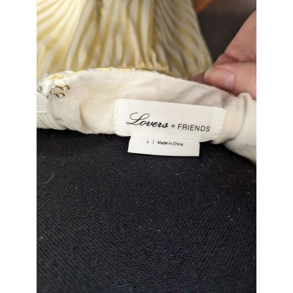 Revolve Lovers and Friends Pearl Mini Dress Yellow Striped Puff Sleeve - L - Picture 5 of 8